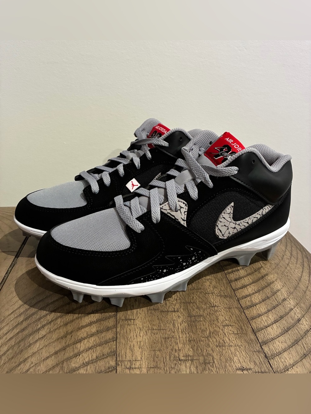 Nike Jordan Stadium 90 Low TD Size 9 Black Cement Football Cleats HQ0210-060 NEW